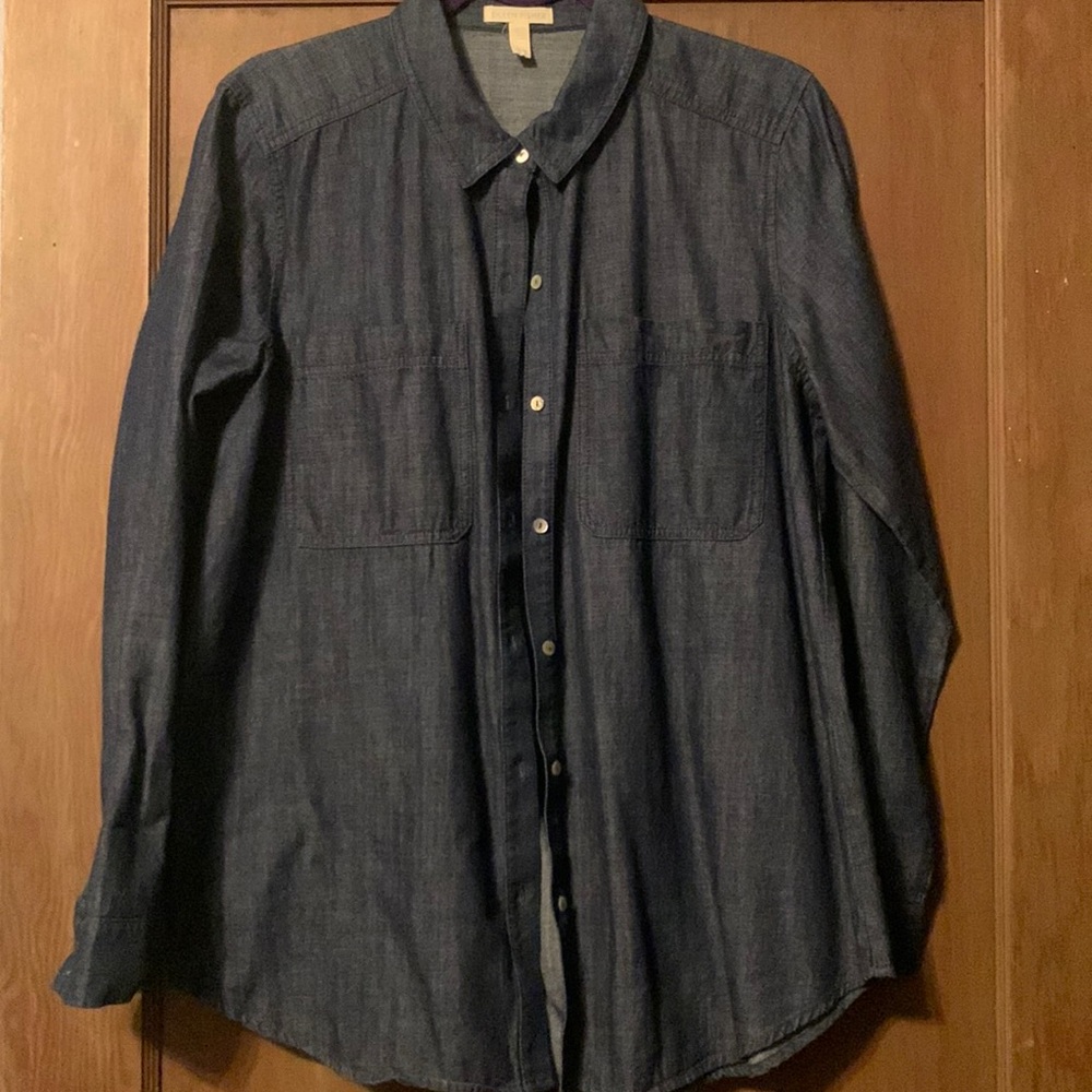 Eileen Fisher button up denim top size M
